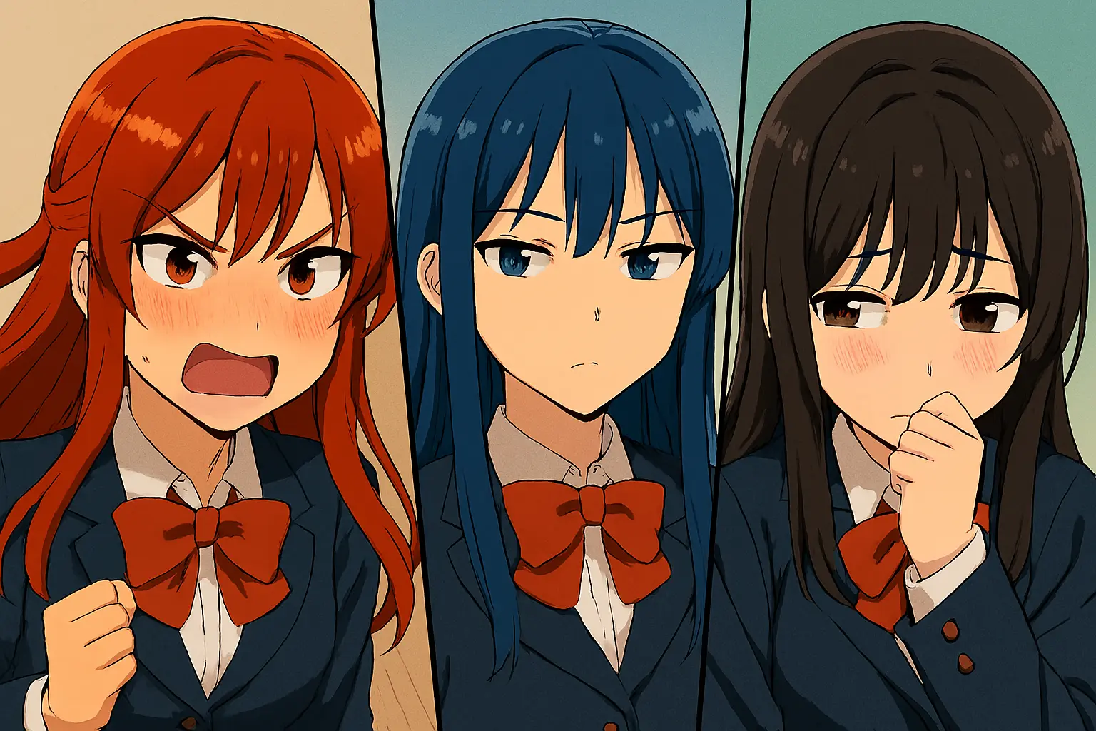 Comparison of Tsundere vs Kuudere vs Dandere anime character types.