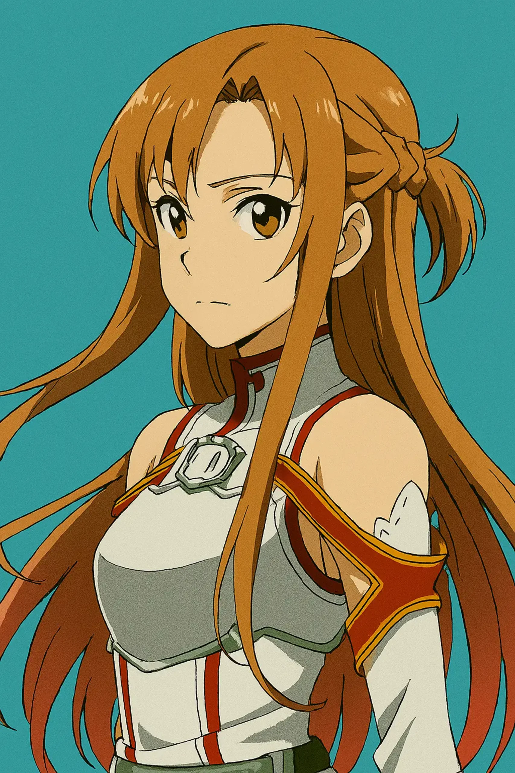 Best Anime Waifu Characters - Asuna Yuuki from Sword Art Online, a graceful warrior with long, orange-brown hair and hazel eyes, wearing her white and red Knights of the Blood Oath guild uniform and holding a rapier.