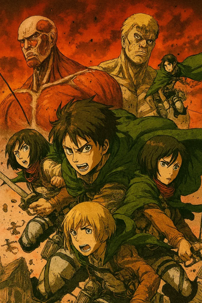 Eren Yeager facing Titans in Attack on Titan – dark fantasy anime for beginners.