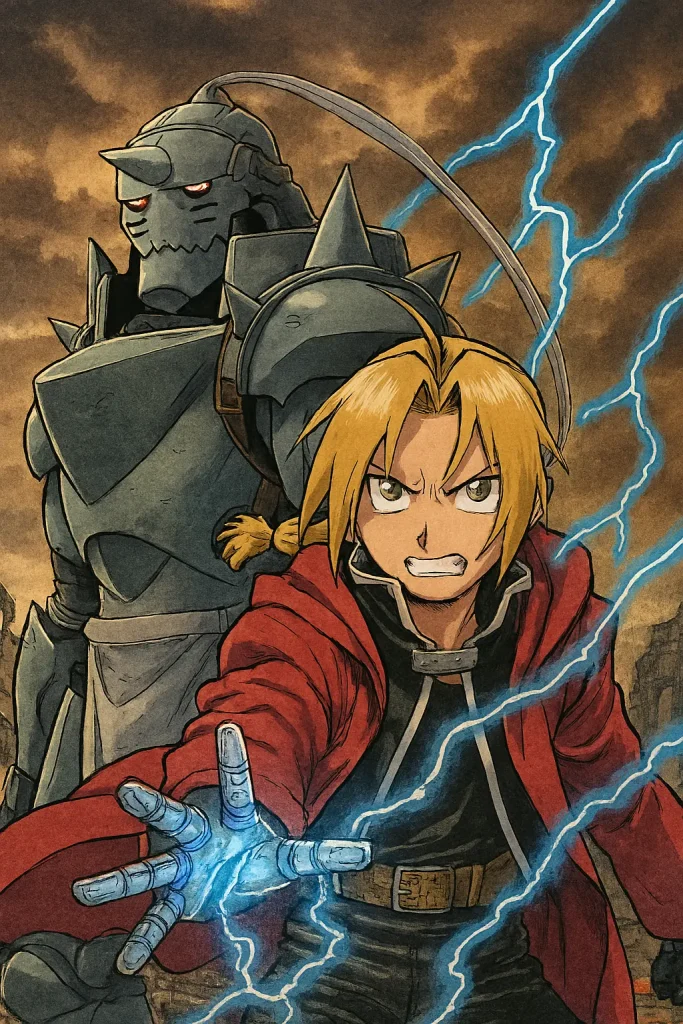 Edward and Alphonse Elric performing alchemy – top fantasy adventure anime for beginners.