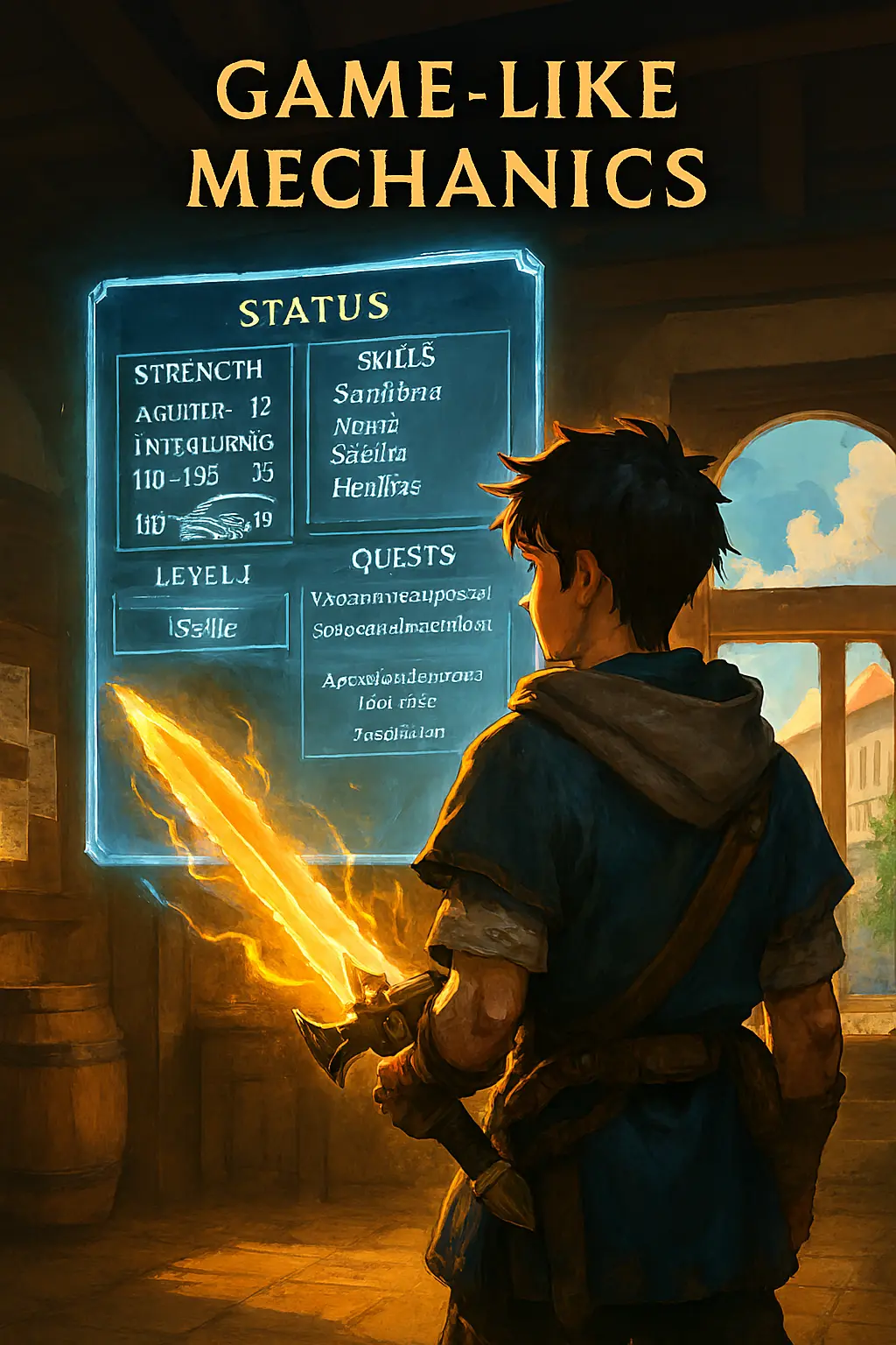 isekai standing hero in front of a vr screen 