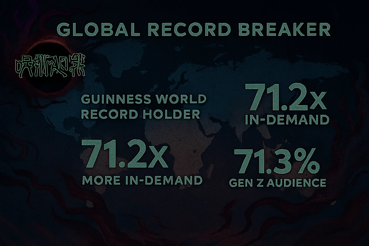 Infographic illustrating Jujutsu Kaisen's global success, featuring a world map and key statistics like 'Guinness World Record Holder' and '71.3% Gen Z Audience,' underscoring the immense anticipation for Jujutsu Kaisen Season 3