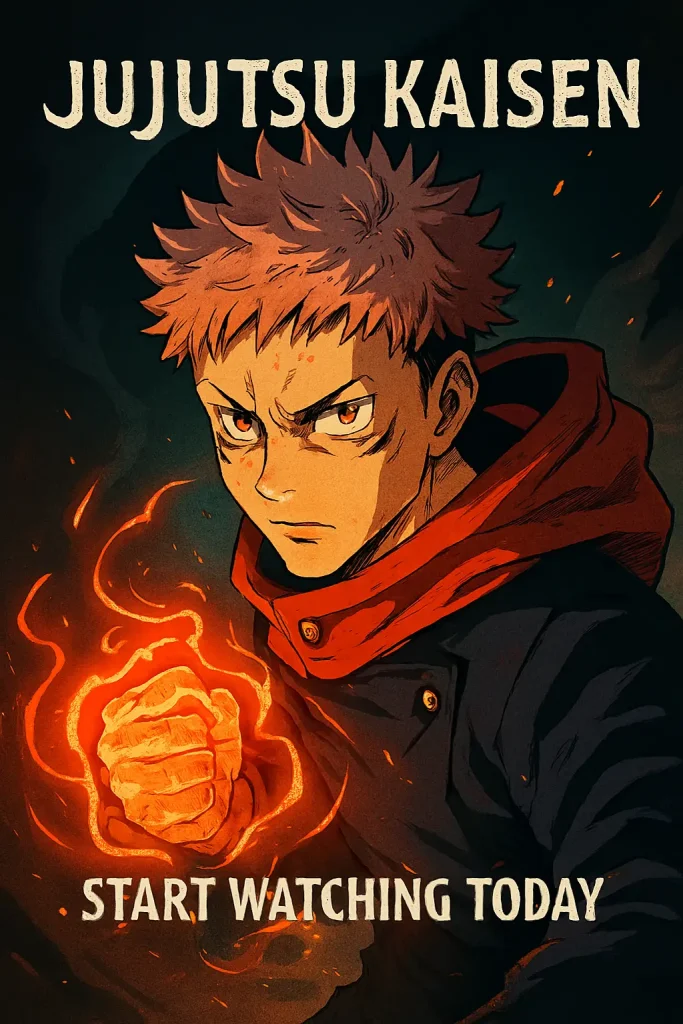 Jujutsu Kaisen scene with Yuji Itadori fighting curses – best action anime for beginners.