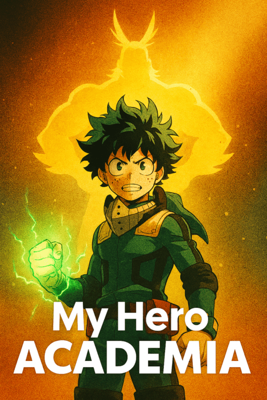 Izuku Midoriya using his Quirk in My Hero Academia – superhero anime for beginners.