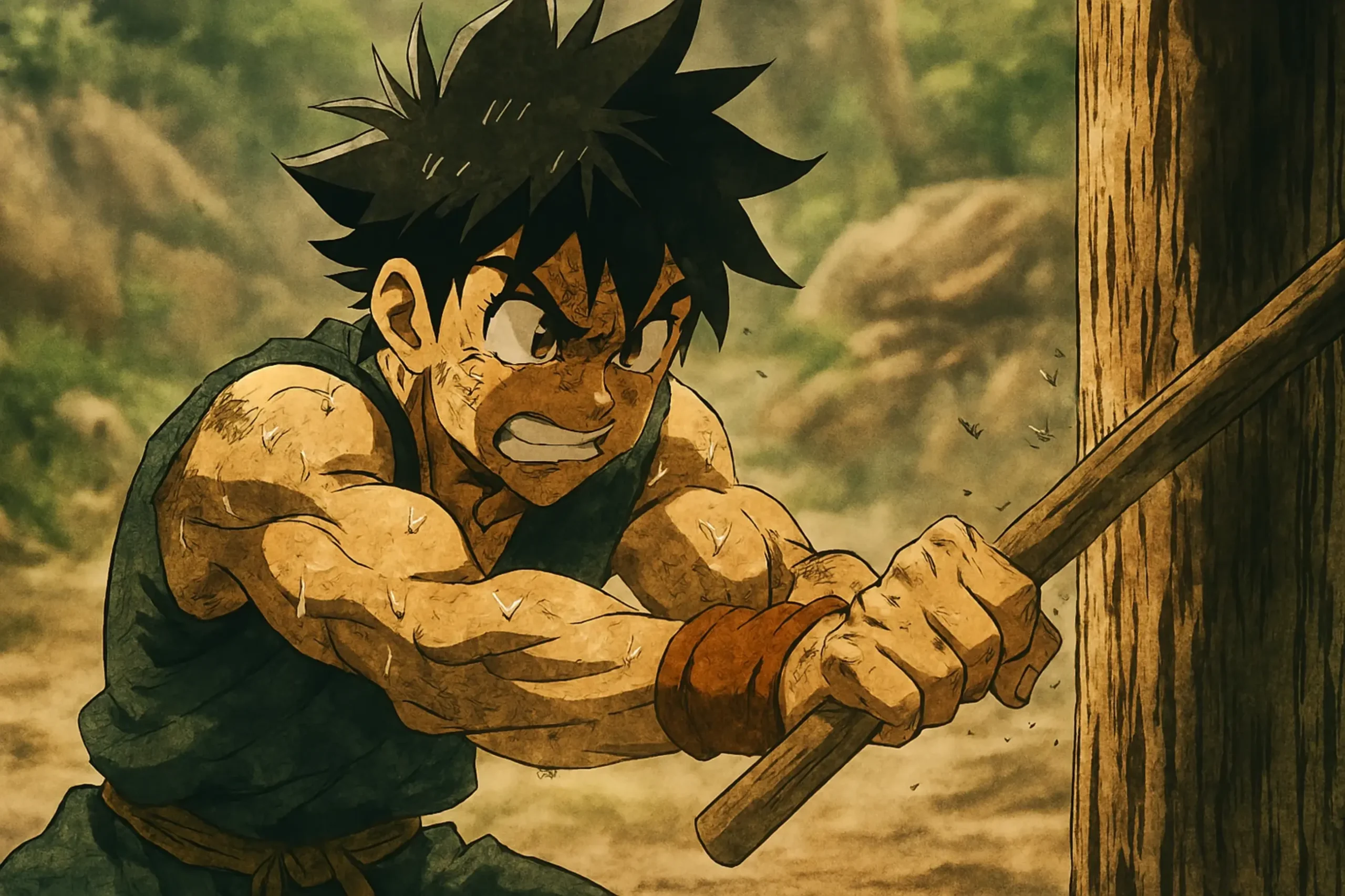 Core of Victory: Hero demonstrating unwavering effort and training, central to the successful Anime Sensei Role.