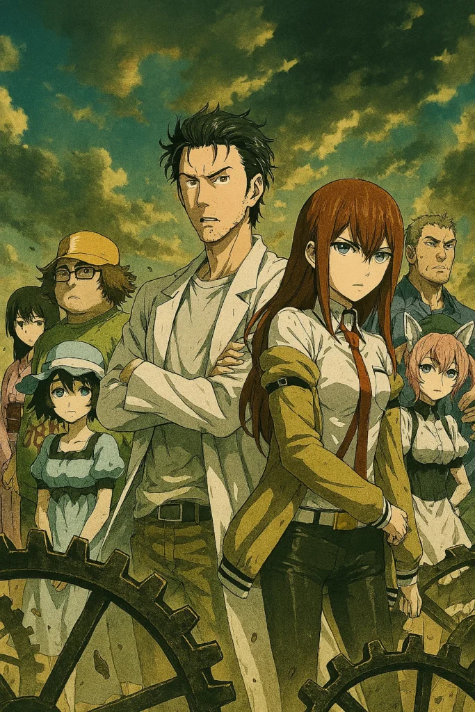 Rintaro Okabe and Kurisu in Steins Gate – mind-bending sci-fi anime for beginners.
