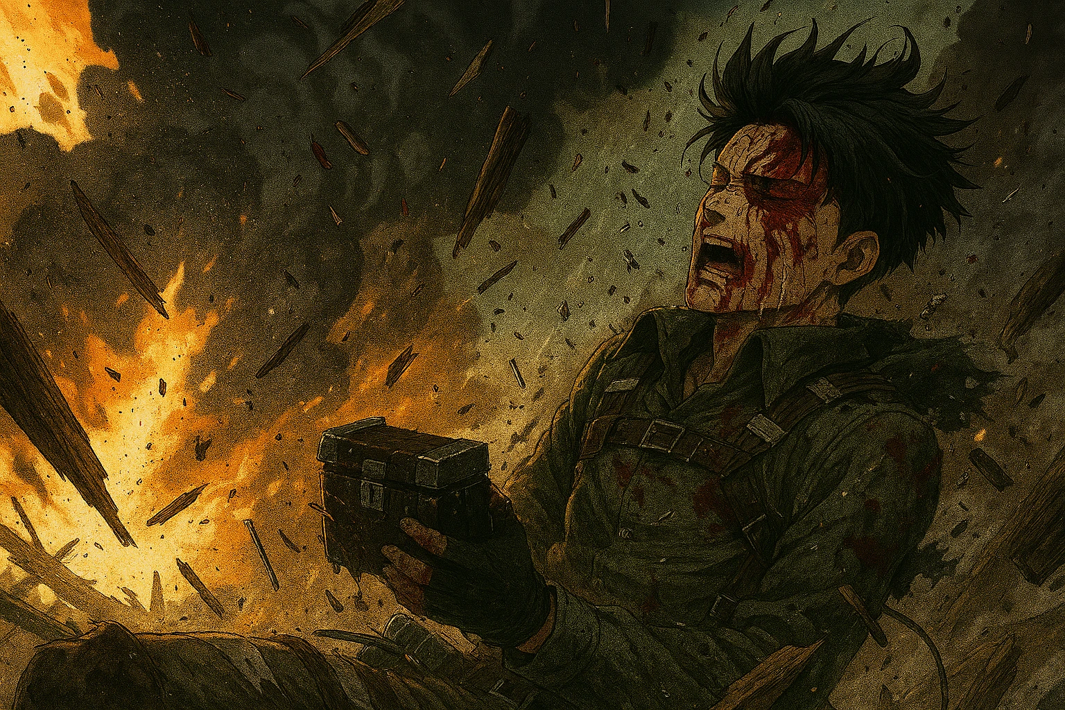 Levi Ackerman is grievously injured in an explosion while pursuing Zeke Yeager.
