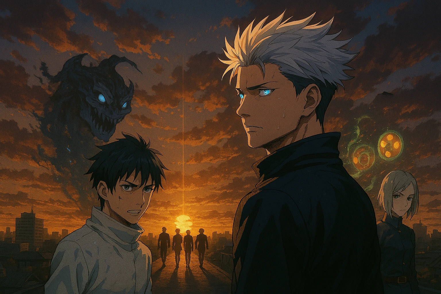 Satoru Gojo watching his students, the winners of Tokyo vs Kyoto Jujutsu High ideology.