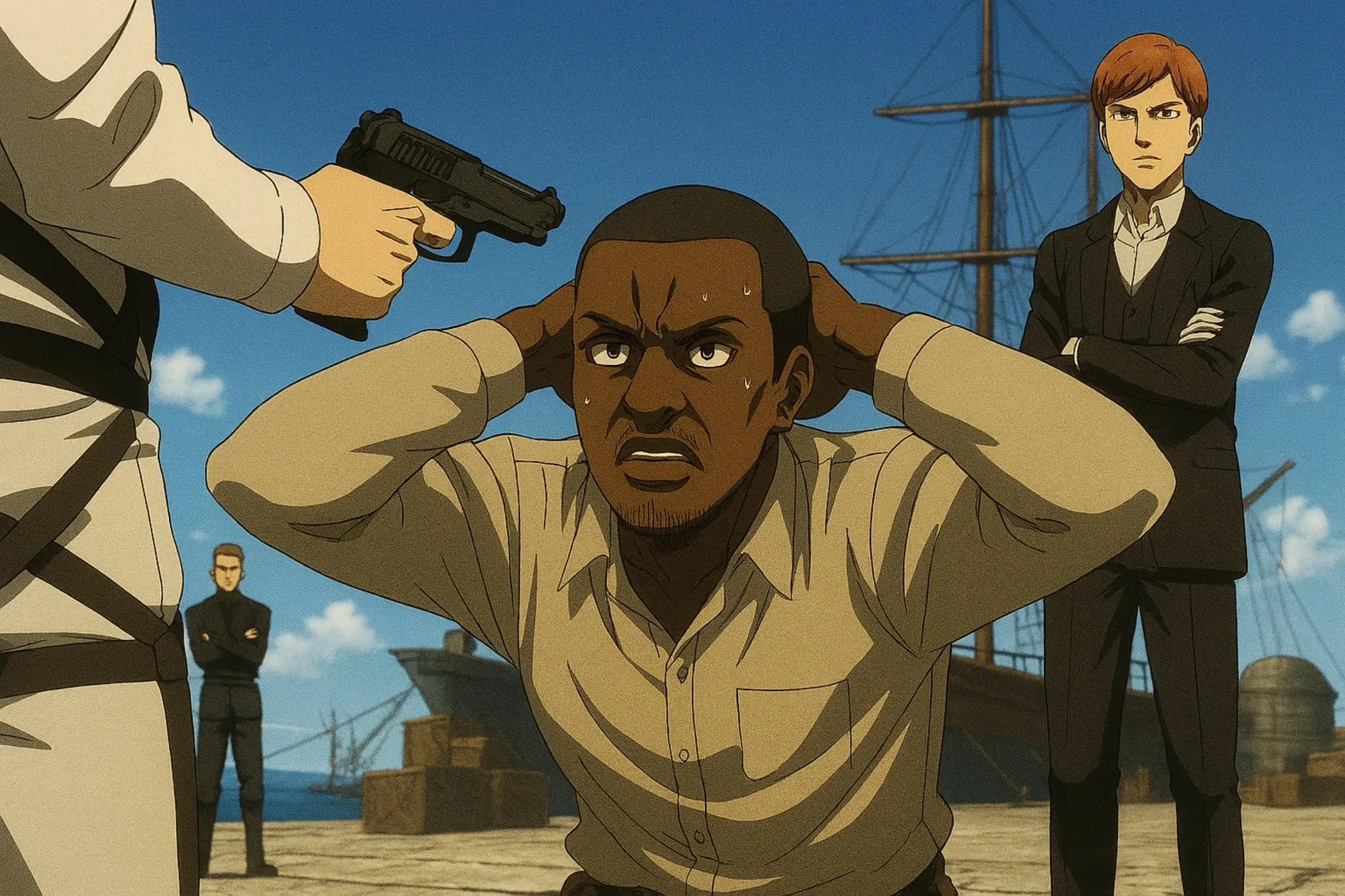 The execution of volunteers, showing the xenophobia and cruelty of the Yeagerists Attack on Titan.