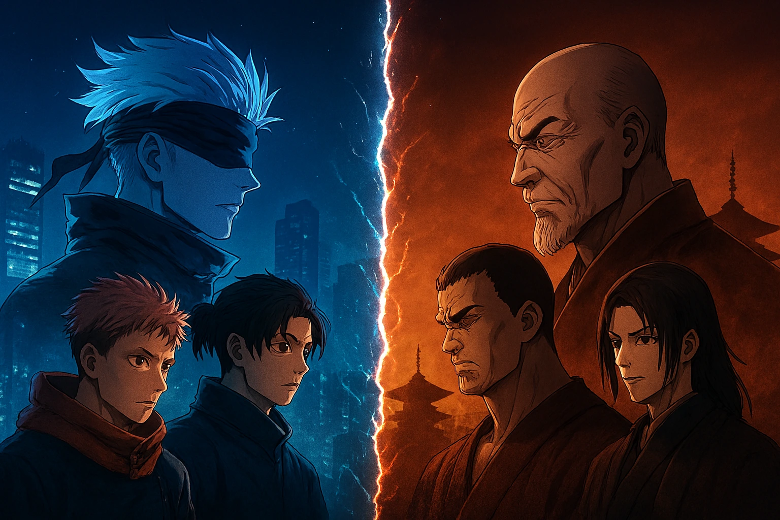 Tokyo vs Kyoto Jujutsu High featured image showing Gojo and Gakuganji with their strongest students