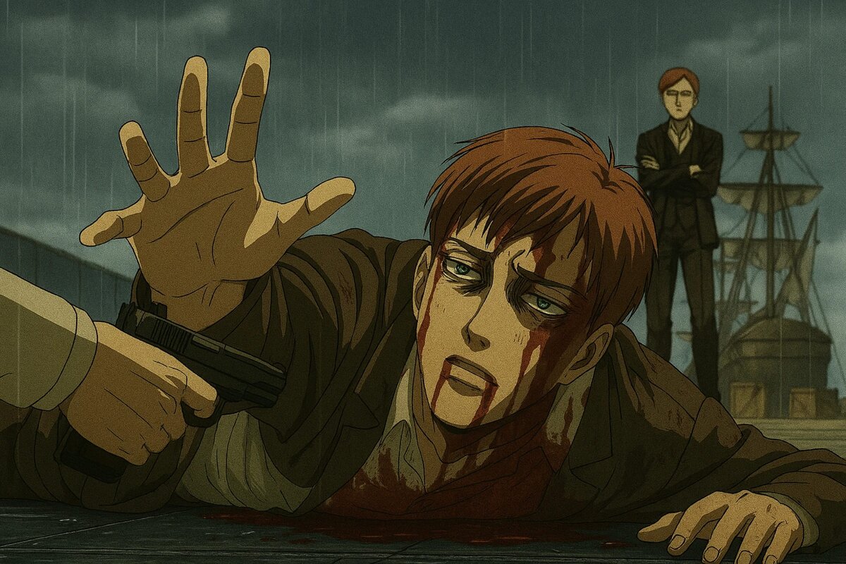 Floch Forster bleeding out on the ship, the final moment of the leader of the Yeagerists Attack on Titan.