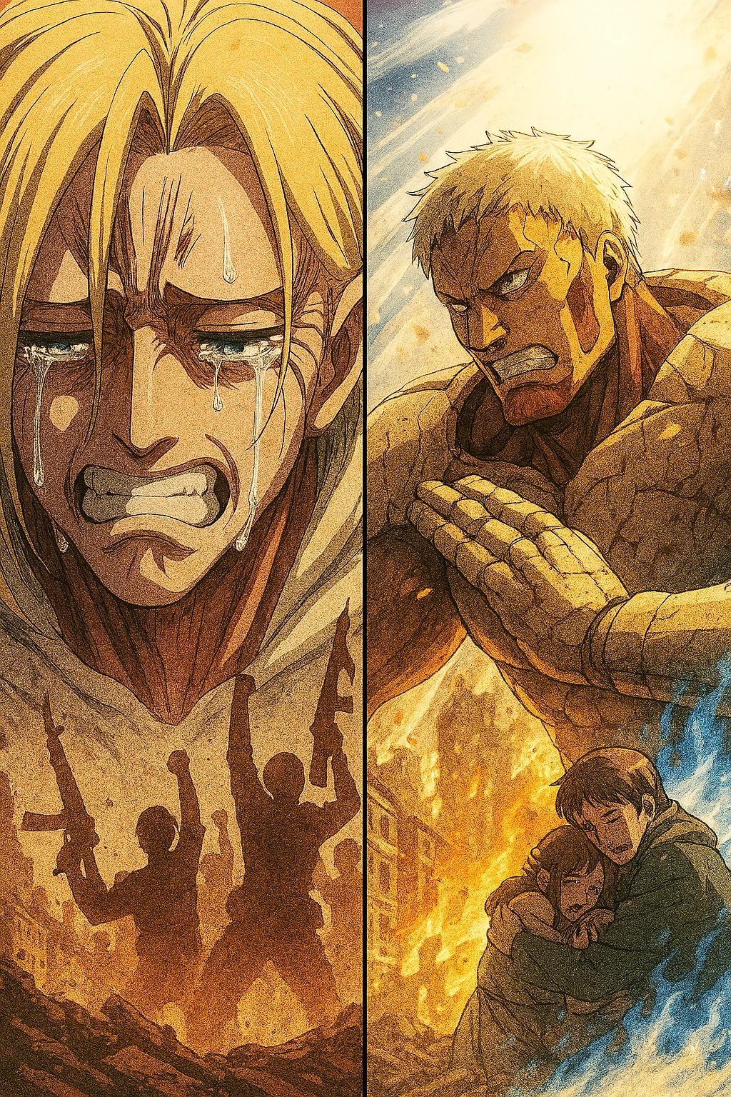 Reiner and Annie seeking redemption within The Global Alliance in Attack on Titan.