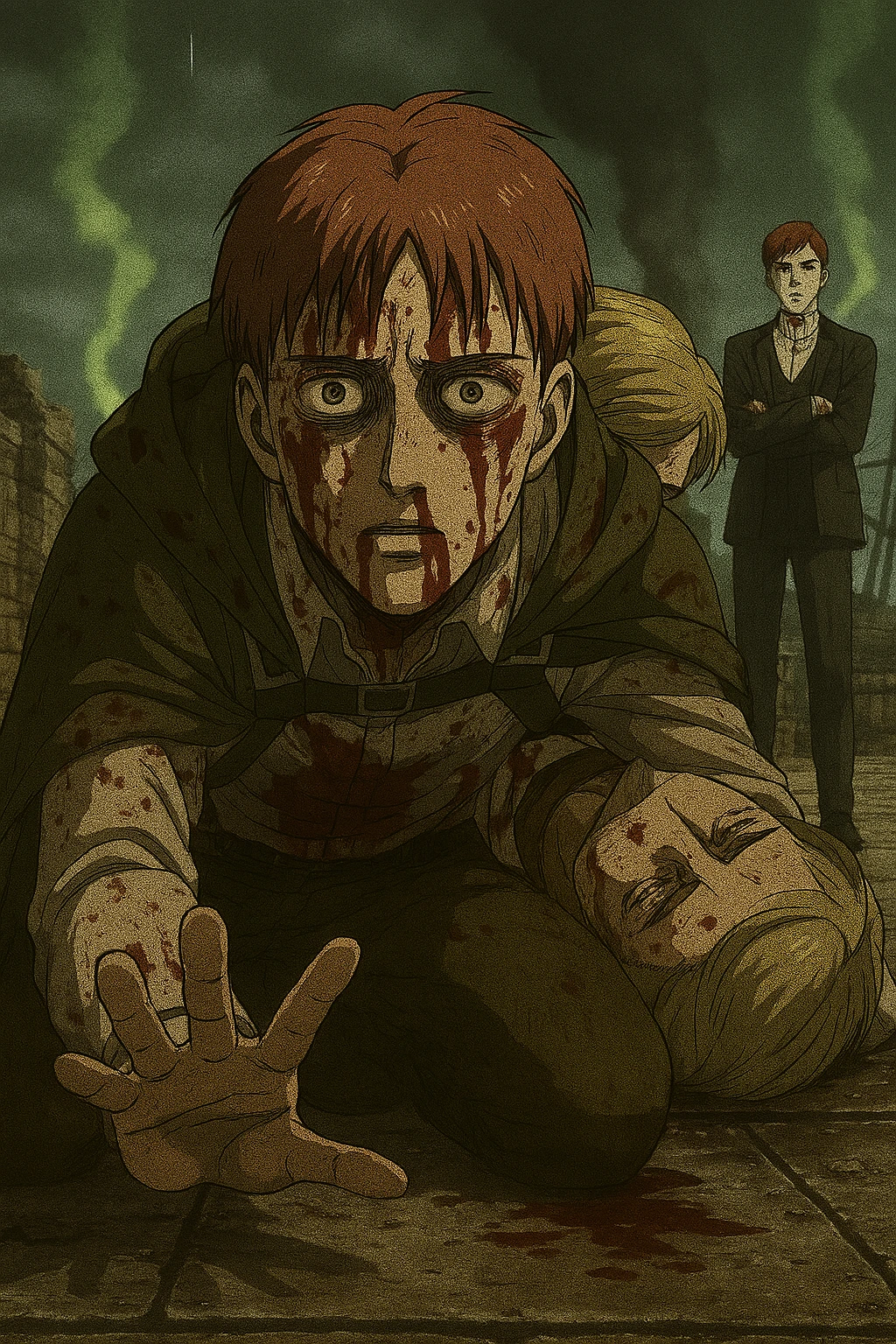 Young Floch Forster surviving the suicide charge, the origin of the Yeagerists Attack on Titan ideology.