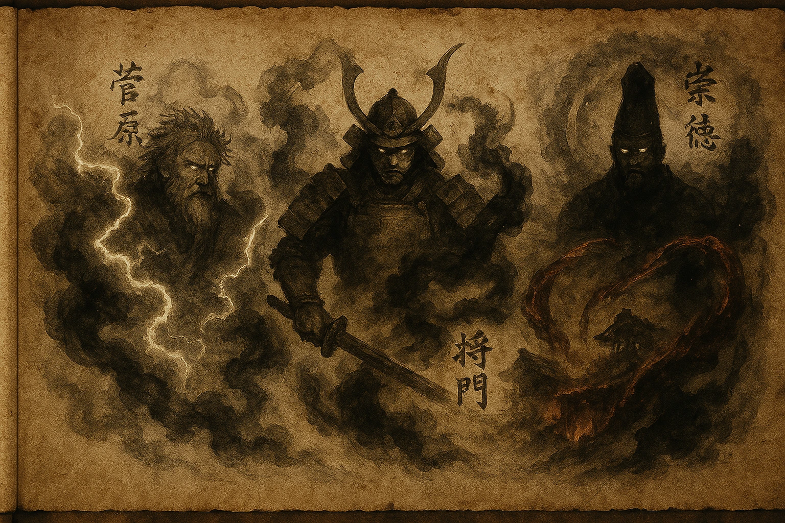 Ancient scroll depicting the ancestors of Jujutsu Kaisen Big Three Families.