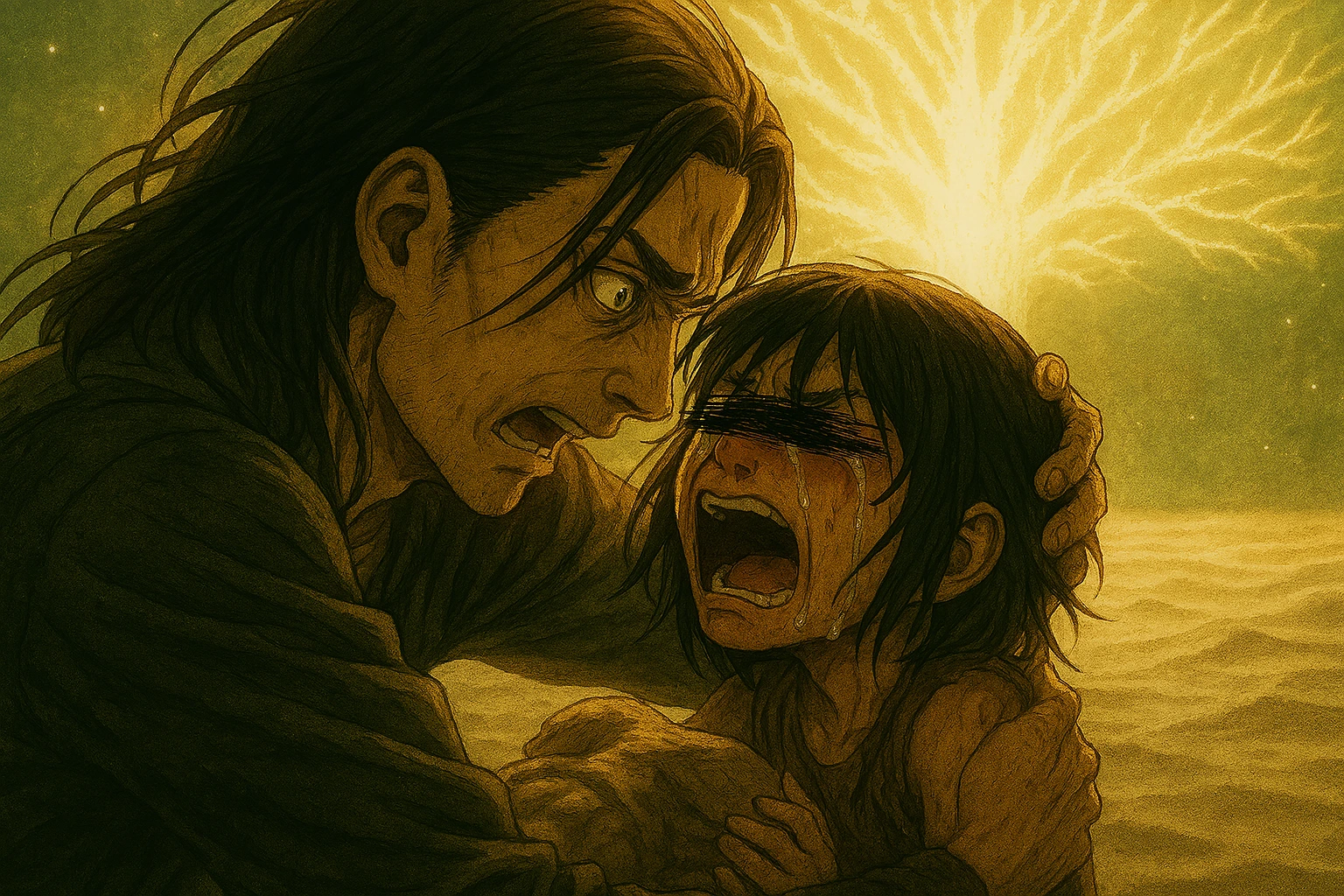 A pivotal moment in Ymir Fritz tragic backstory and analysis where Eren Yeager hugs her in the Paths, triggering her first expression of rage and tears.