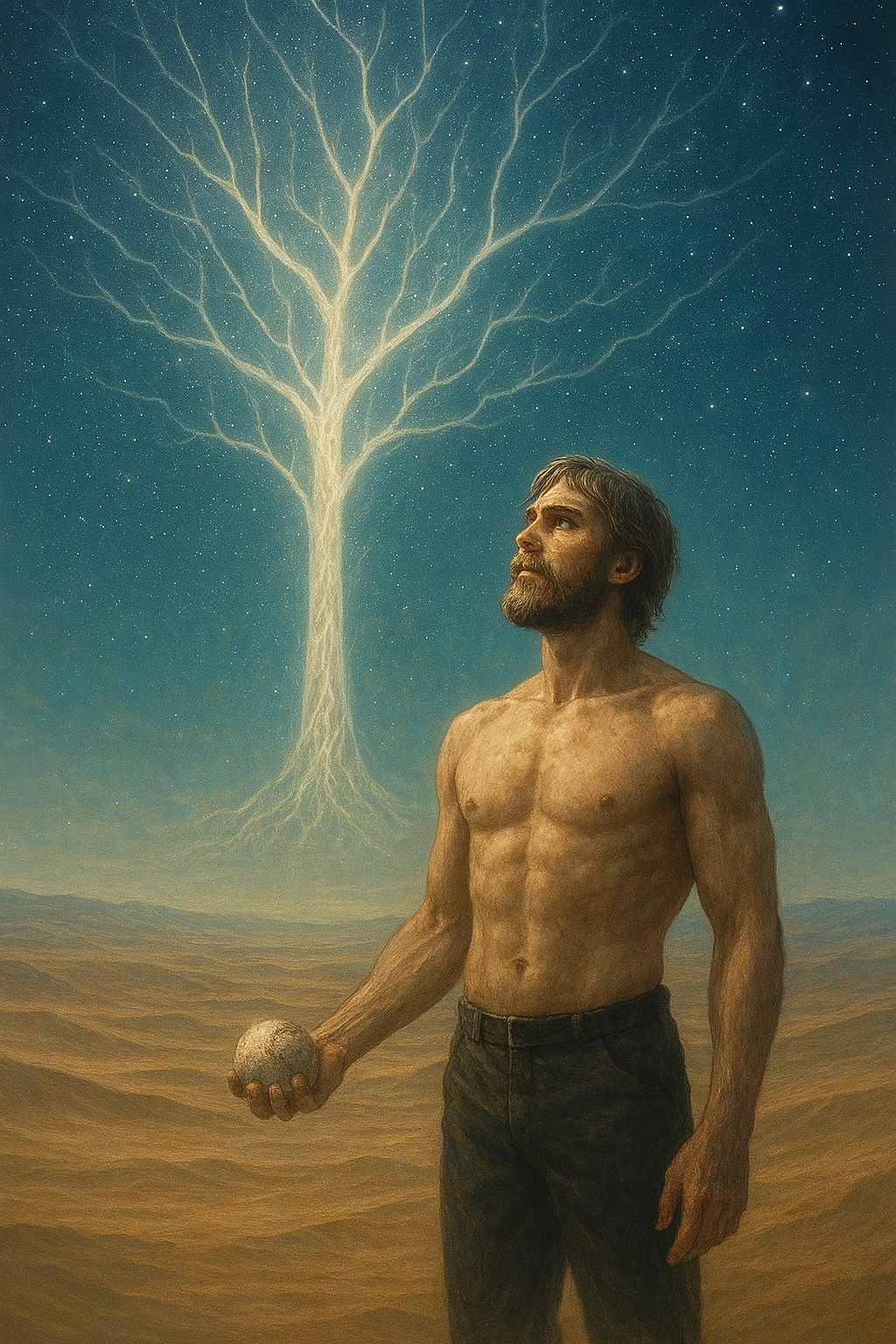 Zeke Yeager inside the Paths dimension near the coordinate tree, believing himself to be the messiah who will end Eldian suffering