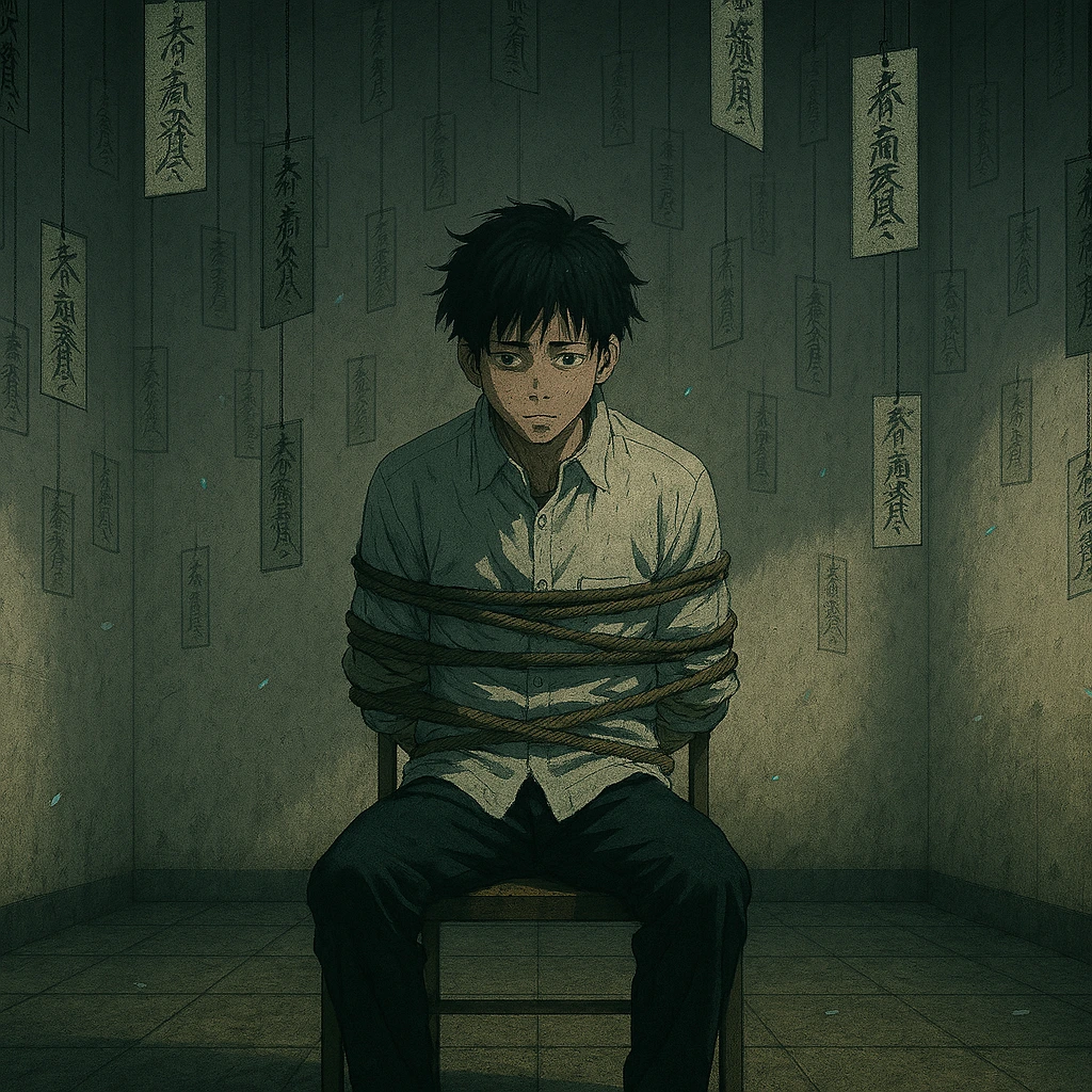 Yuta Okkotsu bound in the execution room ordered by the Jujutsu Headquarters.