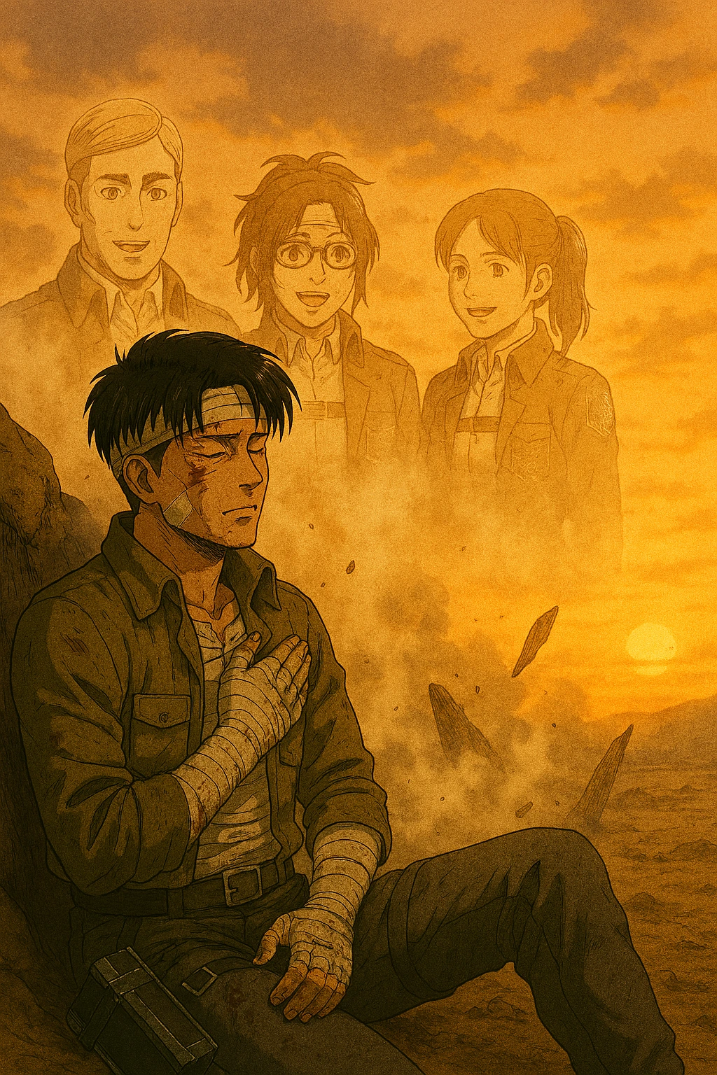 Levi Ackerman performs a final salute to the memories of his fallen friends.