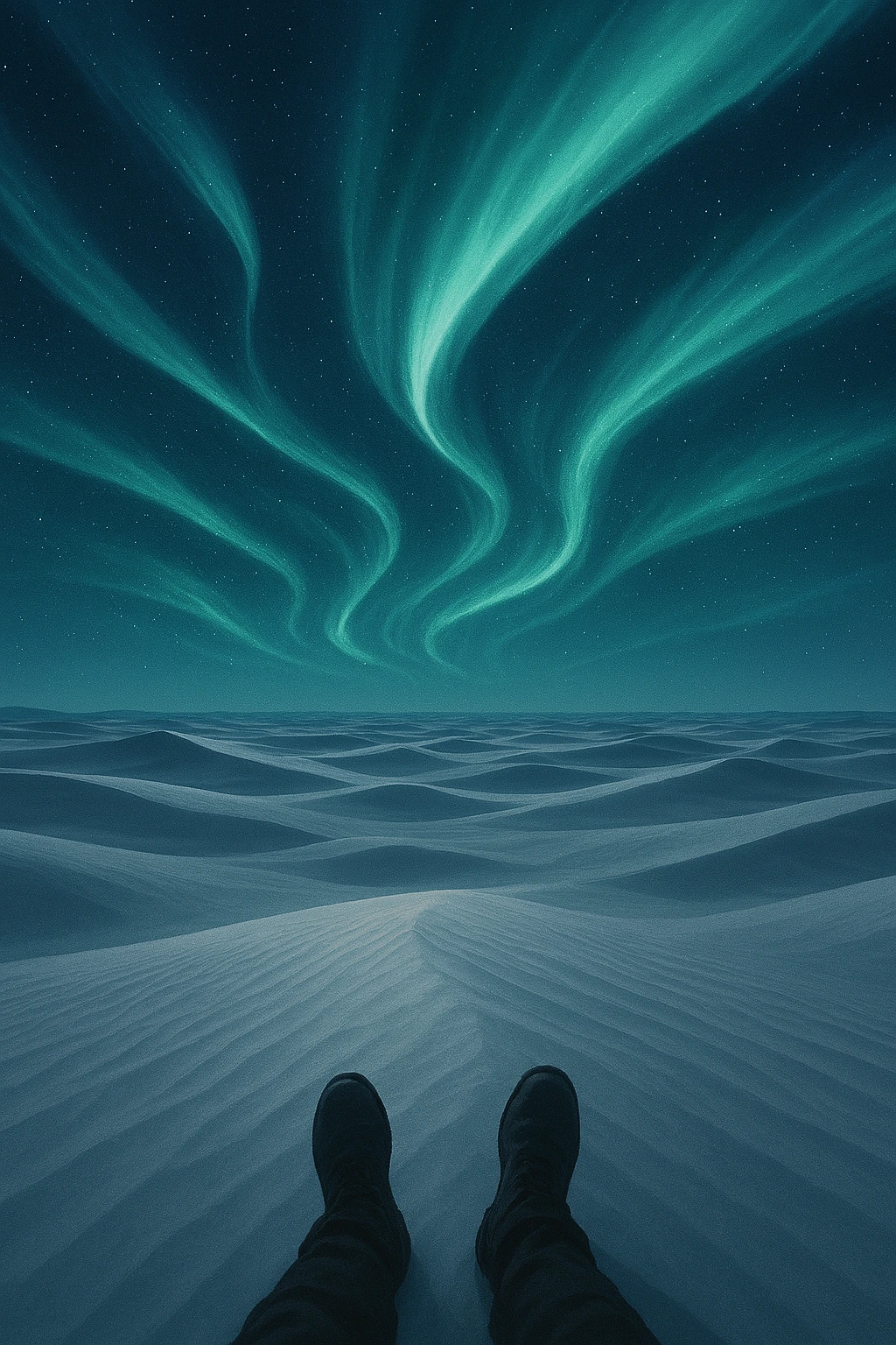 The Paths Attack on Titan endless desert landscape with aurora sky.
