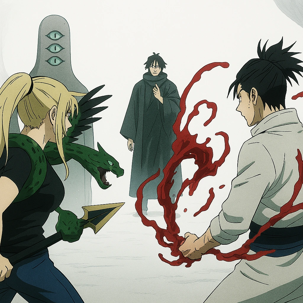 Yuki Tsukumo and Choso standing guard to protect Master Tengen JJK from Kenjaku.