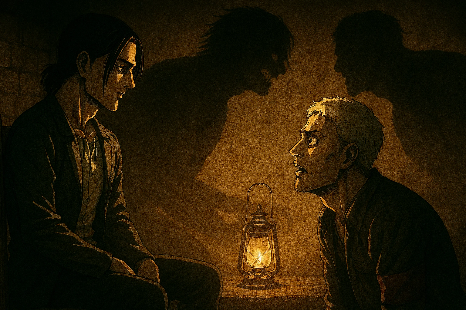 The iconic basement confrontation between Eren Yeager and Reiner Braun, where Reiner confronts the reality of his broken mind and actions.