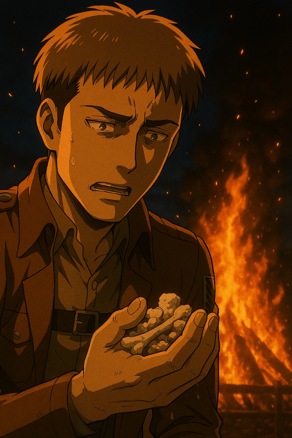Jean Kirschtein holding Marco's bones during the Trost cleanup, a key moment in his character analysis