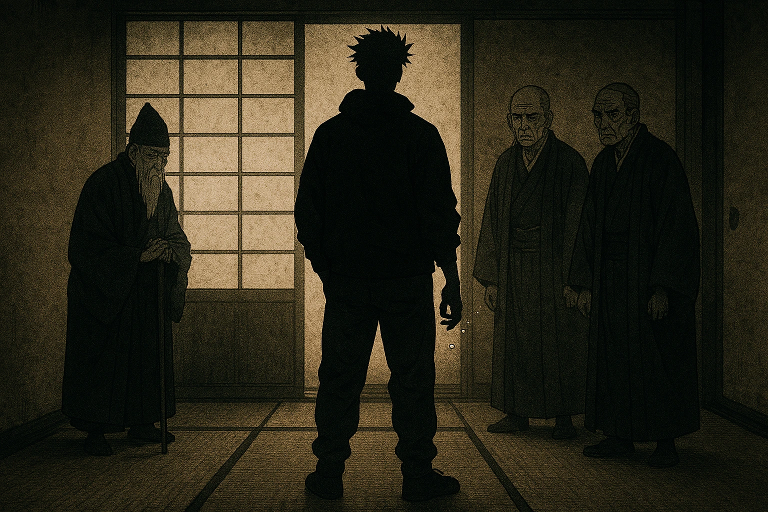 Kinji Hakari facing off against conservative Jujutsu elders representing the new wave.