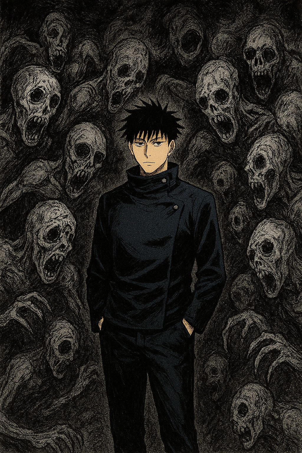 Toji Fushiguro standing invisible to cursed spirits due to Heavenly Restriction.