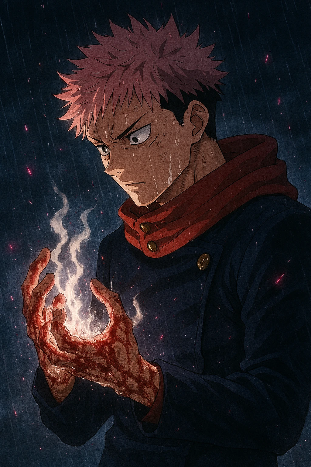 Yuji Itadori awakening the ability to use Reverse Cursed Technique.