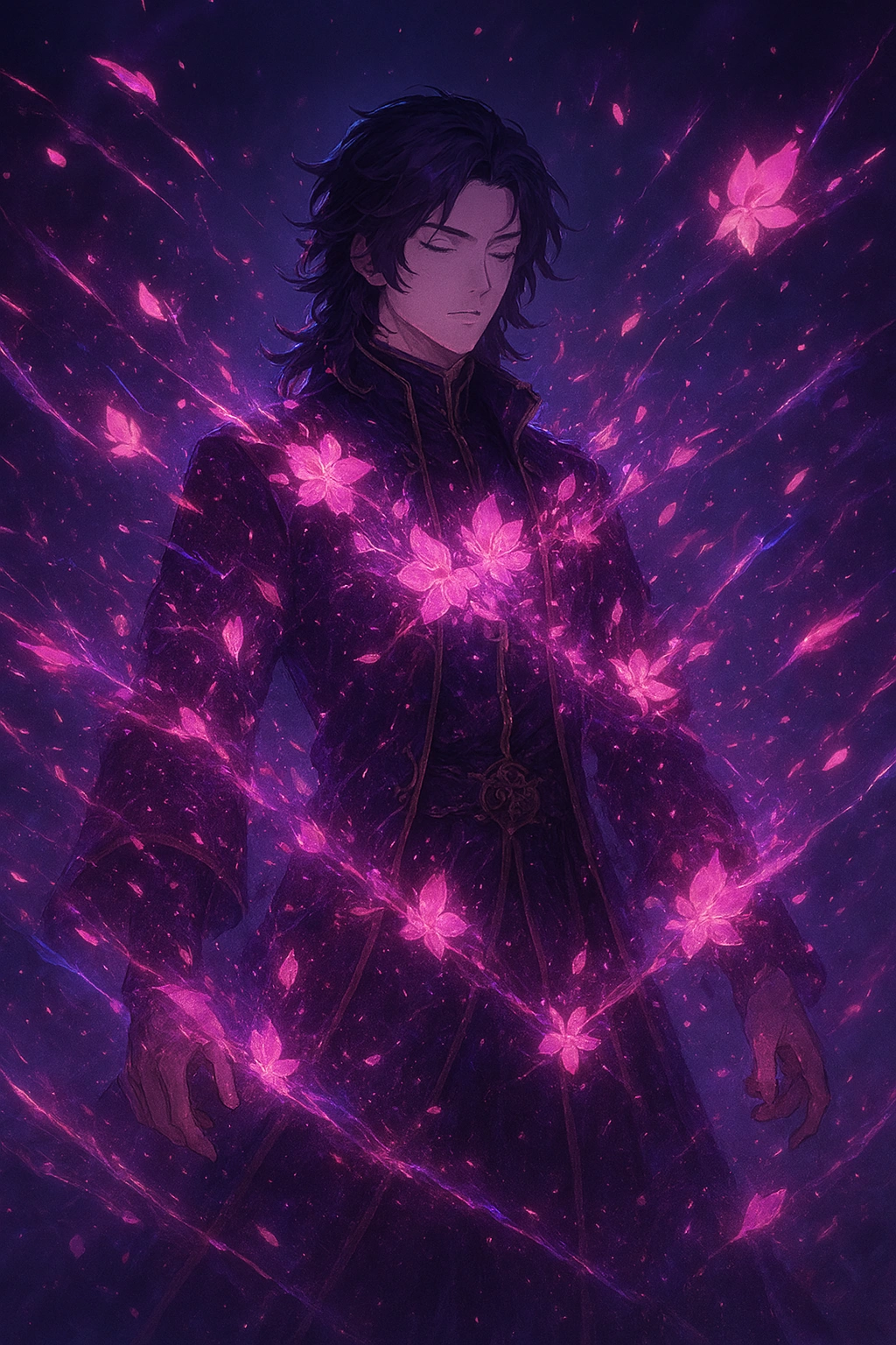 Falling Blossom Emotion energy petals deflecting attacks, an aristocratic Anti-Domain Technique.