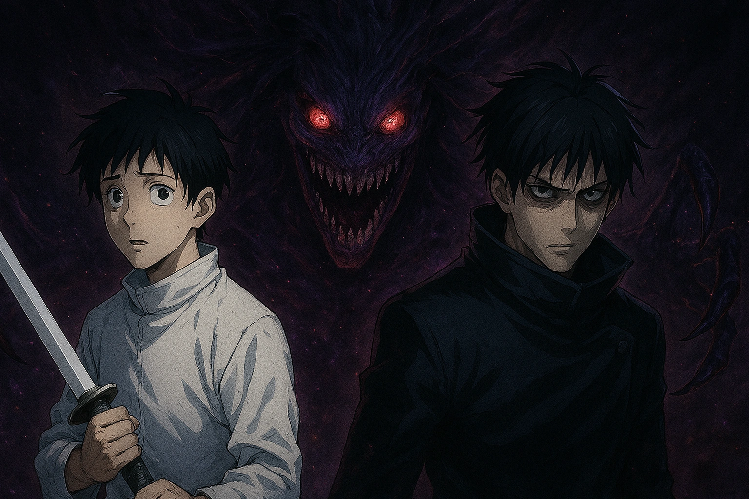 Yuta Okkotsu standing with Rika Orimoto, showcasing the duality of the Cursed Child.