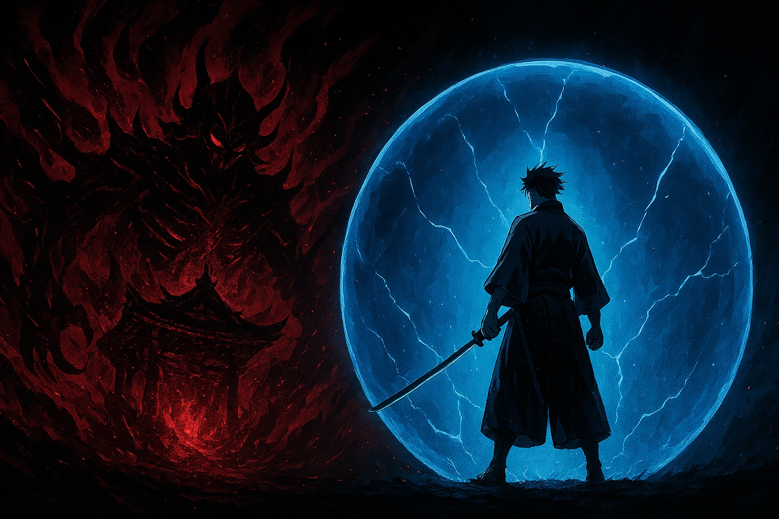 Detailed illustration of Anti-Domain Techniques clashing with a Domain Expansion in Jujutsu Kaisen style.