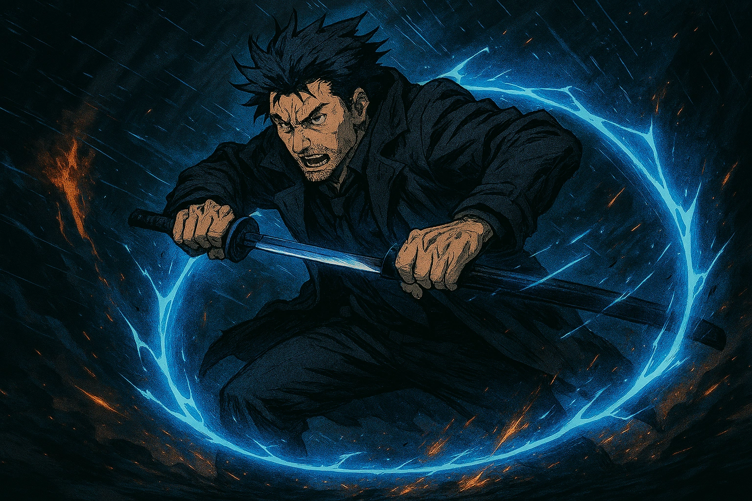 Kusakabe using Simple Domain Batto Sword Drawing, a key offensive Anti-Domain Technique.