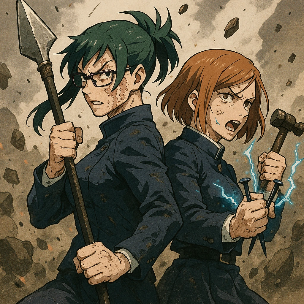Maki Zenin and Nobara Kugisaki from Jujutsu Kaisen ready for battle.