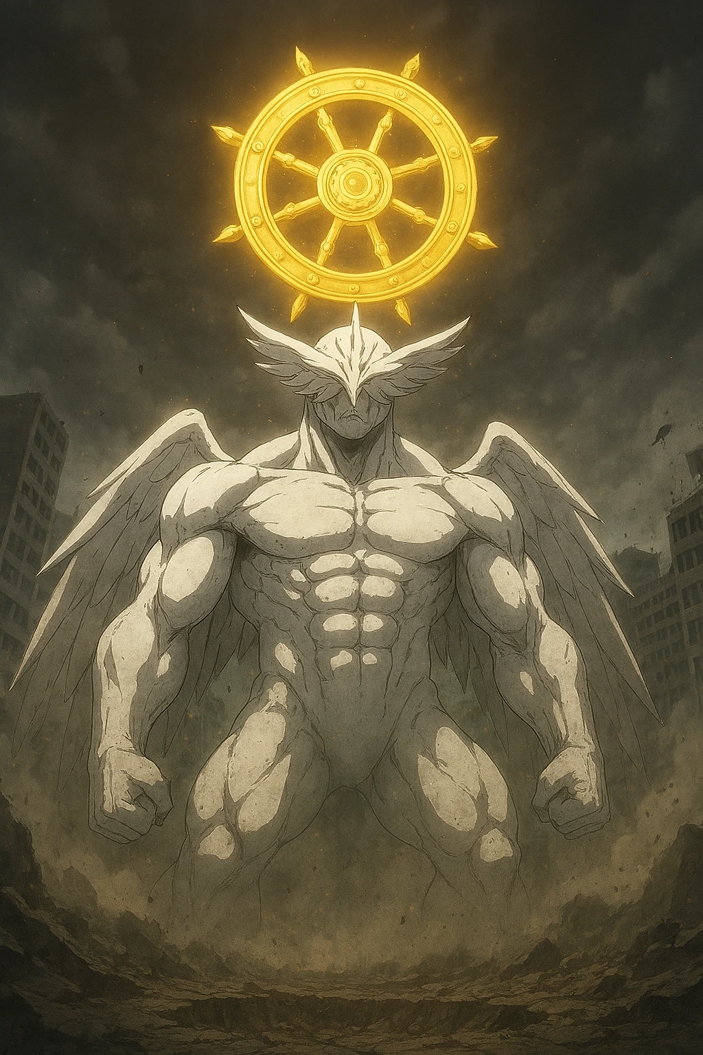 Mahoraga summoning wheel turning during Shibuya Incident battle.