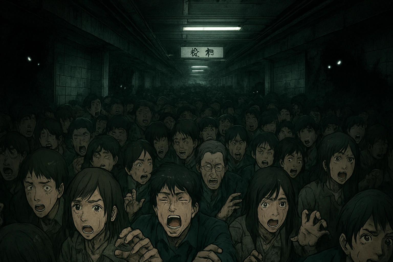 Crowds trapped in subway station during the Shibuya Incident.