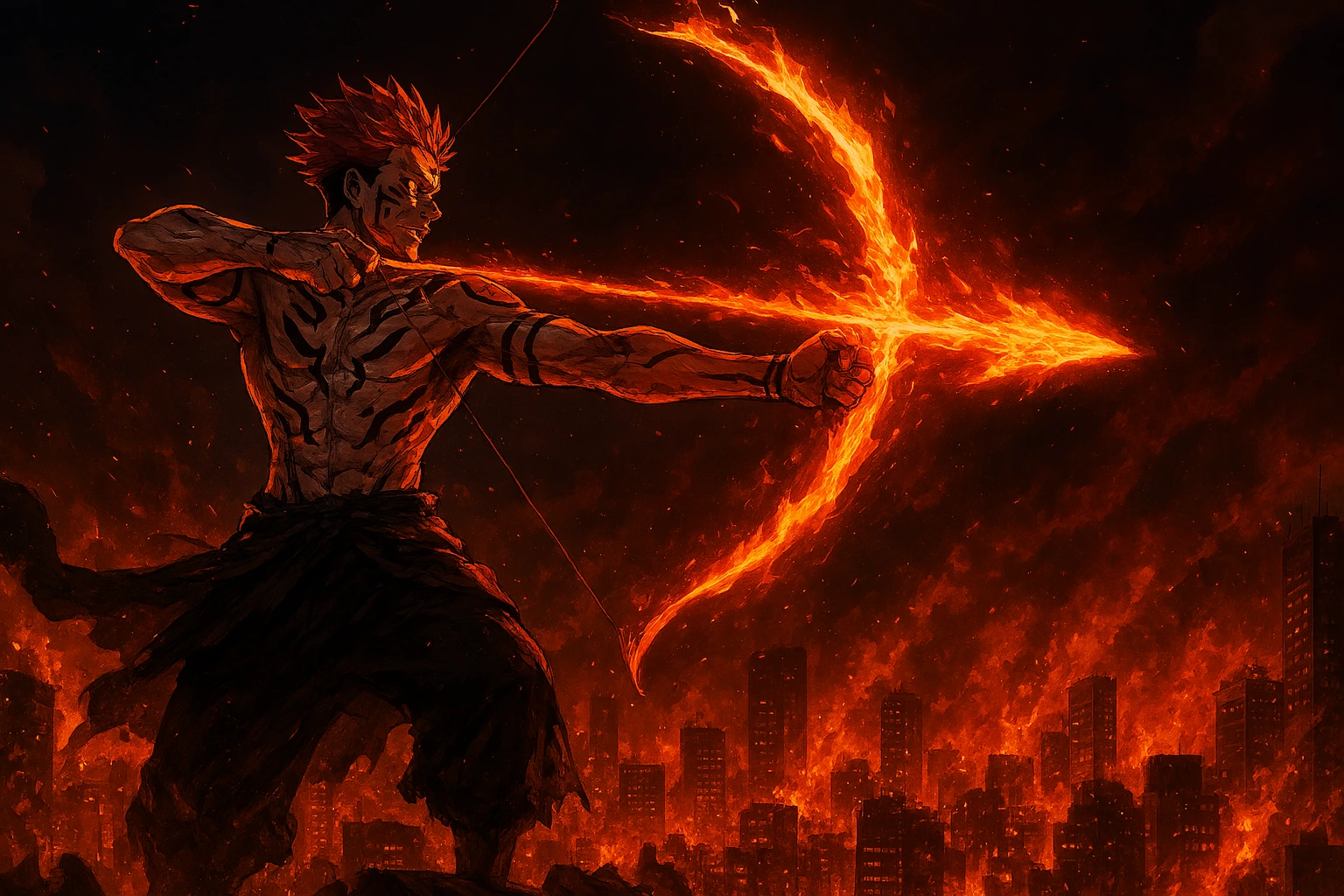 Ryomen Sukuna using Fire Arrow in Shibuya Incident.
