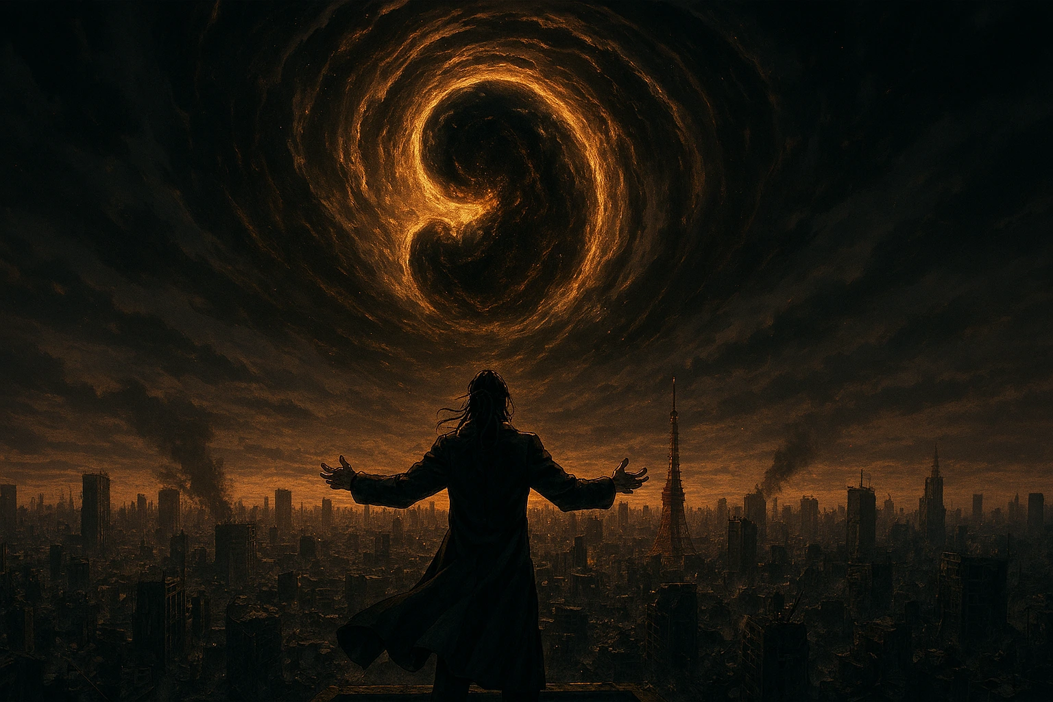The Great Merger looming over Japan with Kenjaku watching.