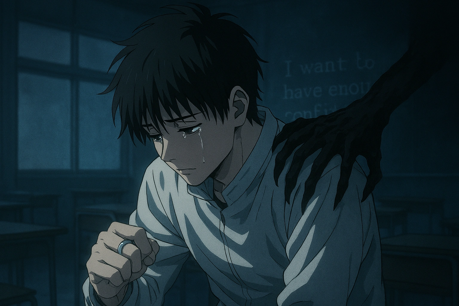 Yuta Okkotsu sitting alone, reflecting his accidental monster status.
