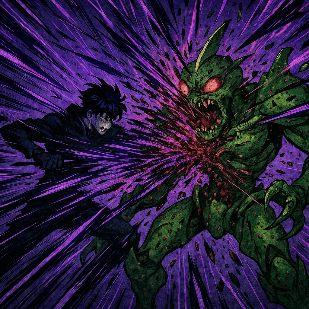 The Shadow Monarch executing the Plague Monarch with a flurry of daggers.