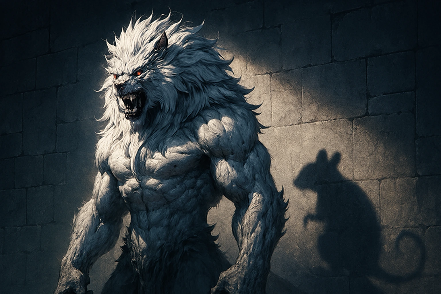The terrifying Beast Monarch casting the shadow of a cowering rat.