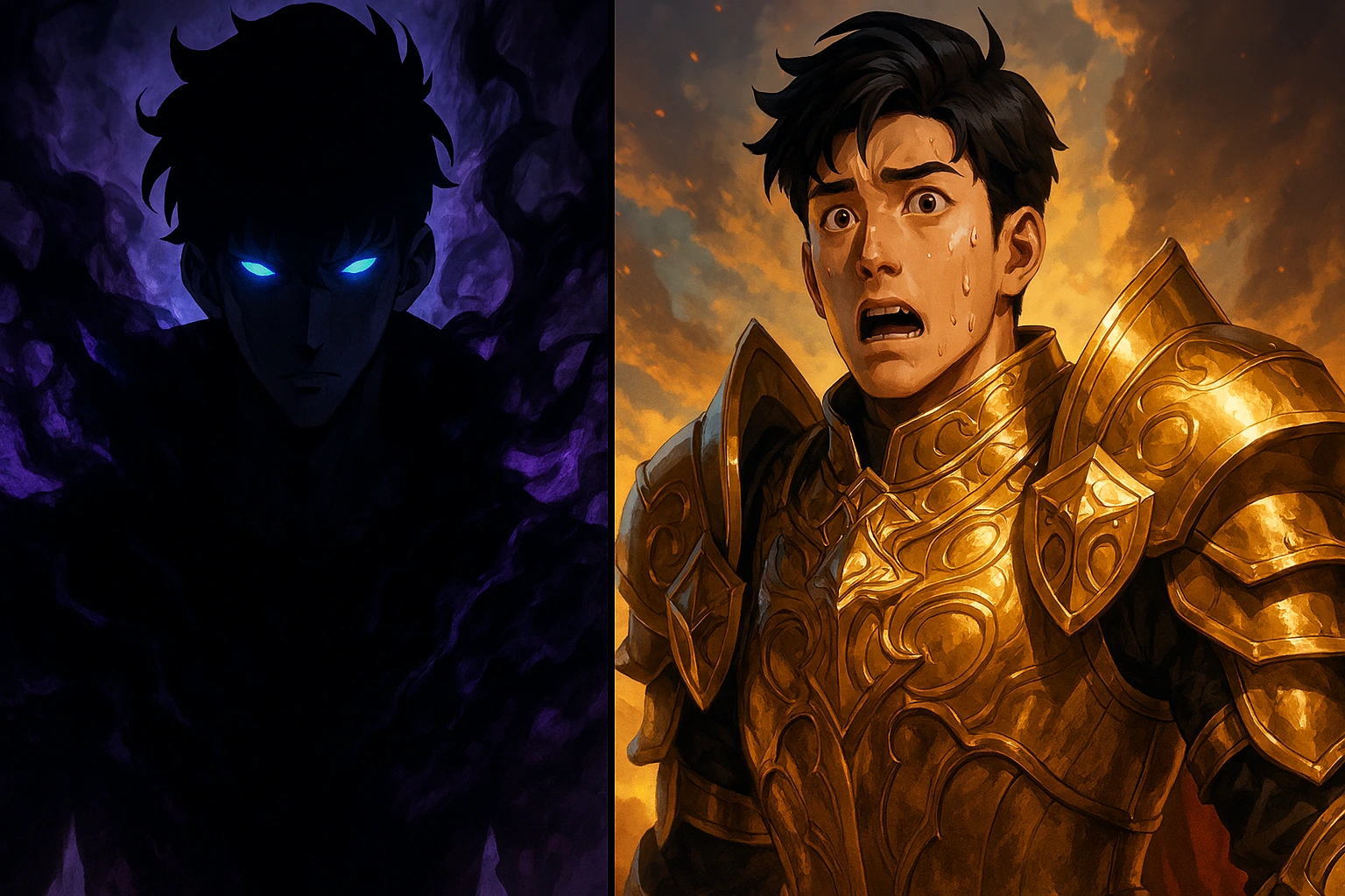 The epic contrast between the Shadow Monarch and the billionaire slave Yoo Jinho in Solo Leveling.