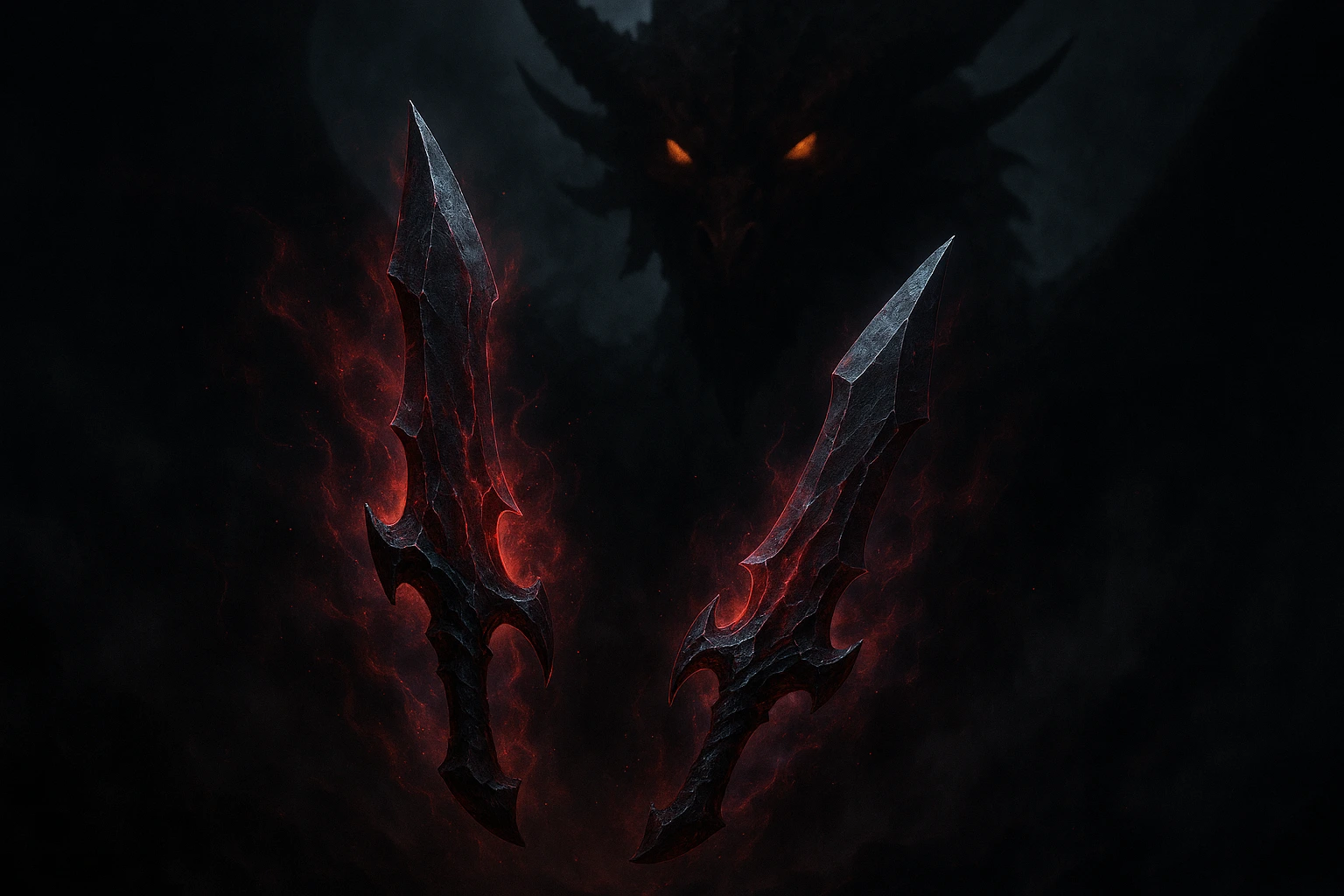 Epic 4k artwork of Kamish's Wrath, the ultimate dragon-fang weapon in Solo Leveling.
