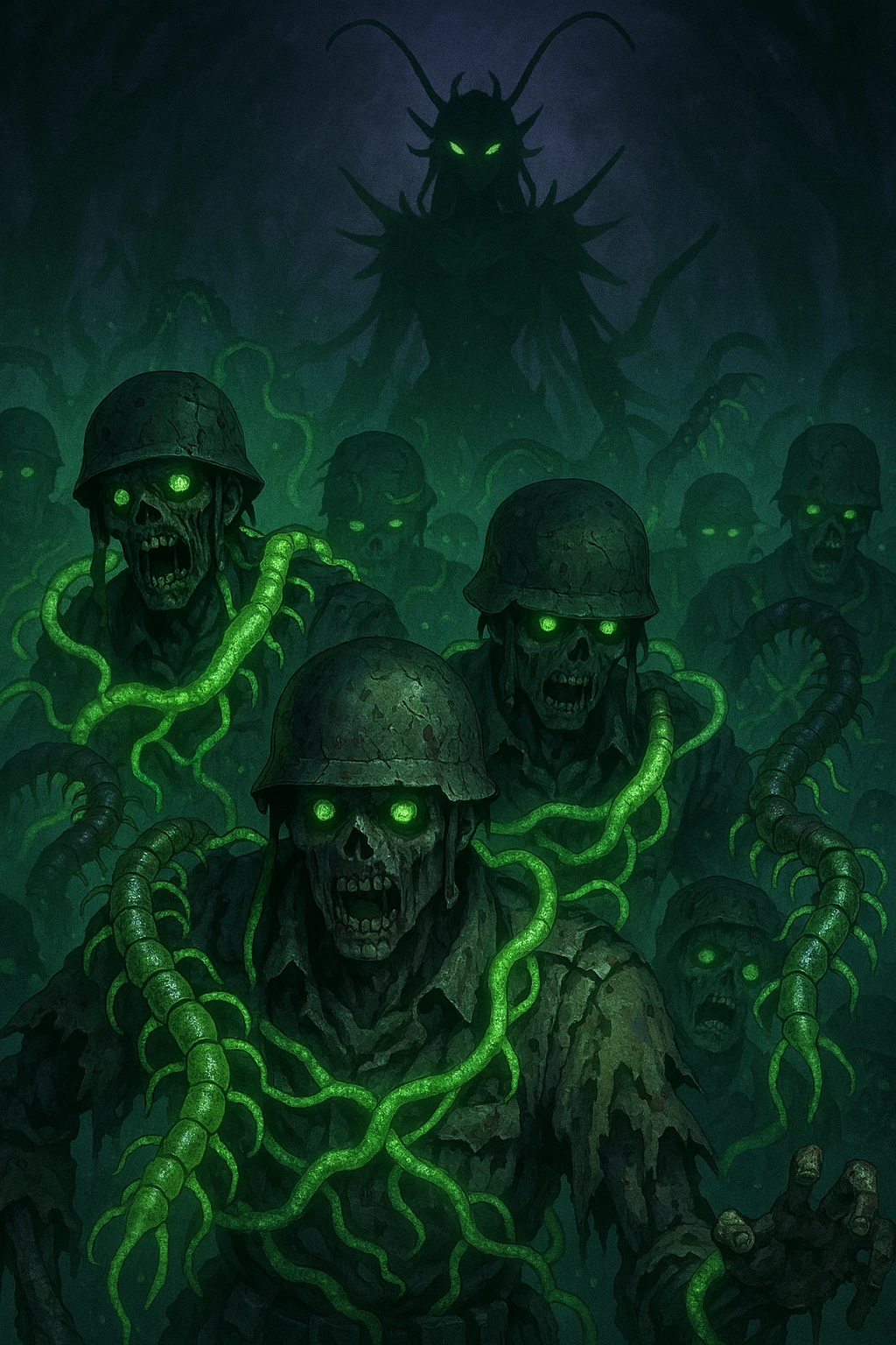 The terrifying hive mind of the Plague Monarch controlling undead soldiers.