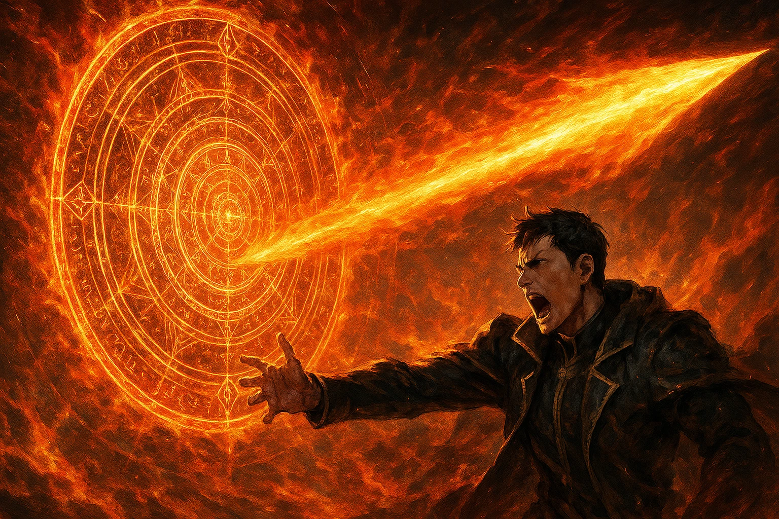 The Ultimate Soldier casting a massive fire spear spell