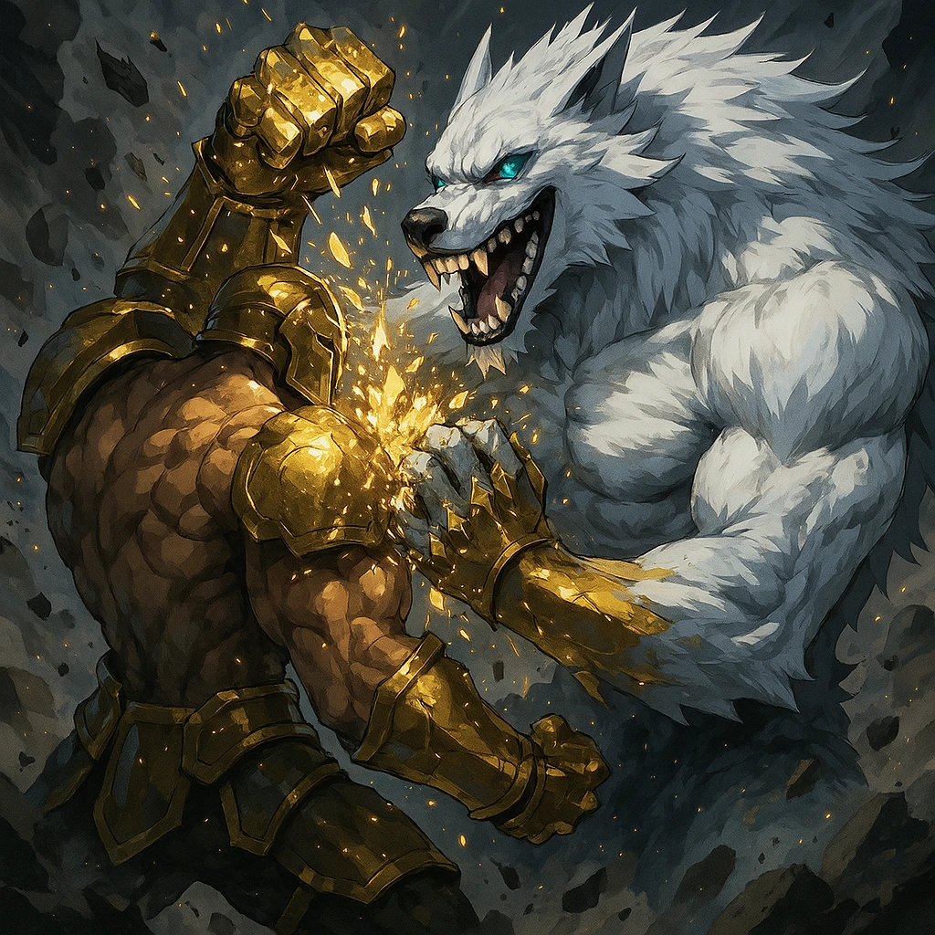 The Beast Monarch easily crushing the golden armor of a human tank.