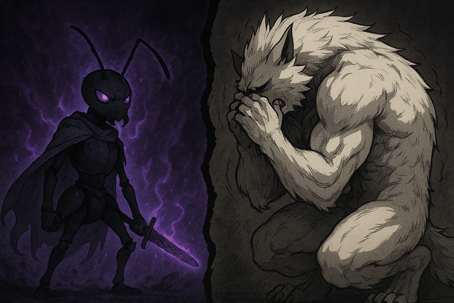 The cowardly Beast Monarch compared to a brave shadow ant knight.