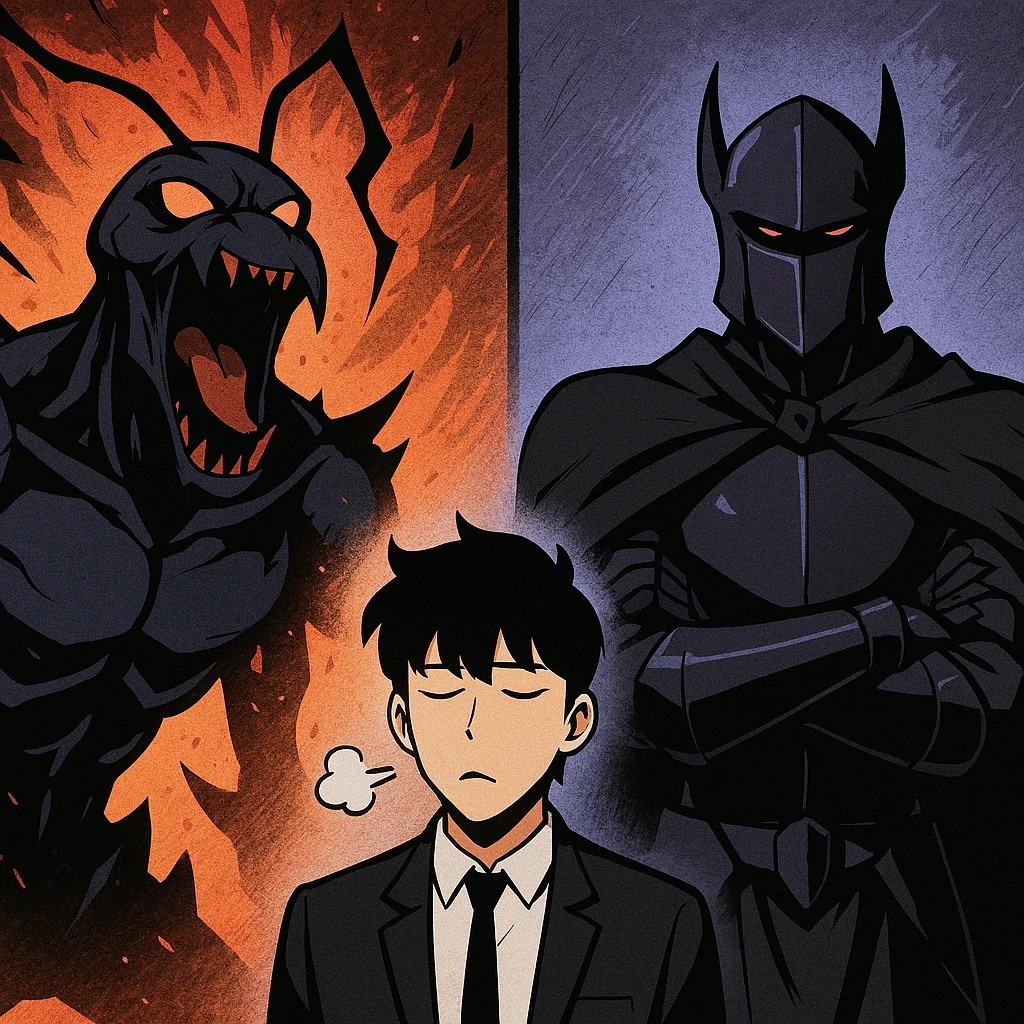 Beru screeching while Igris stands silent, showing the calm nature of the Most Loyal Knight.
