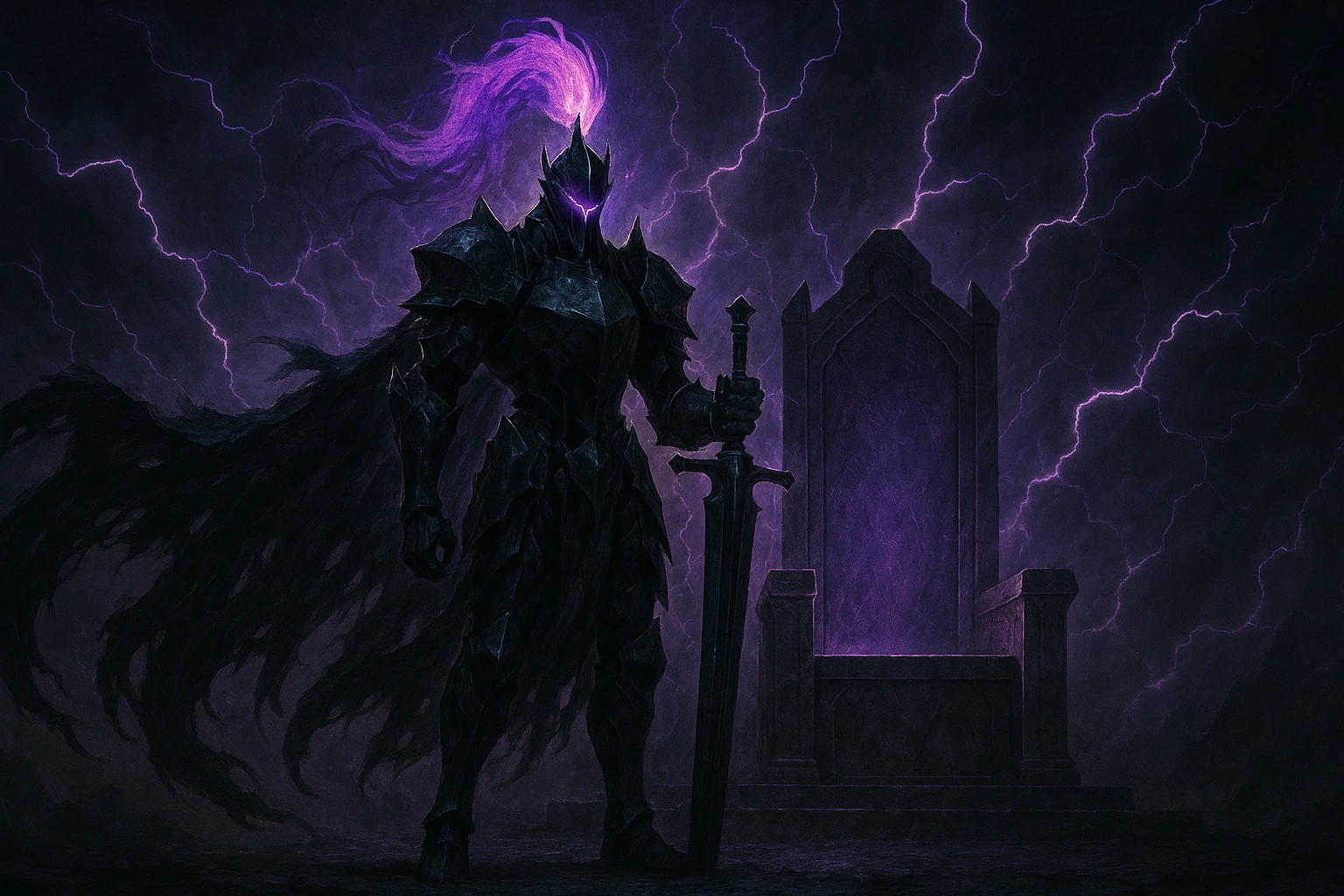 Igris the Bloodred standing as the Most Loyal Knight in Solo Leveling with purple lightning aura.