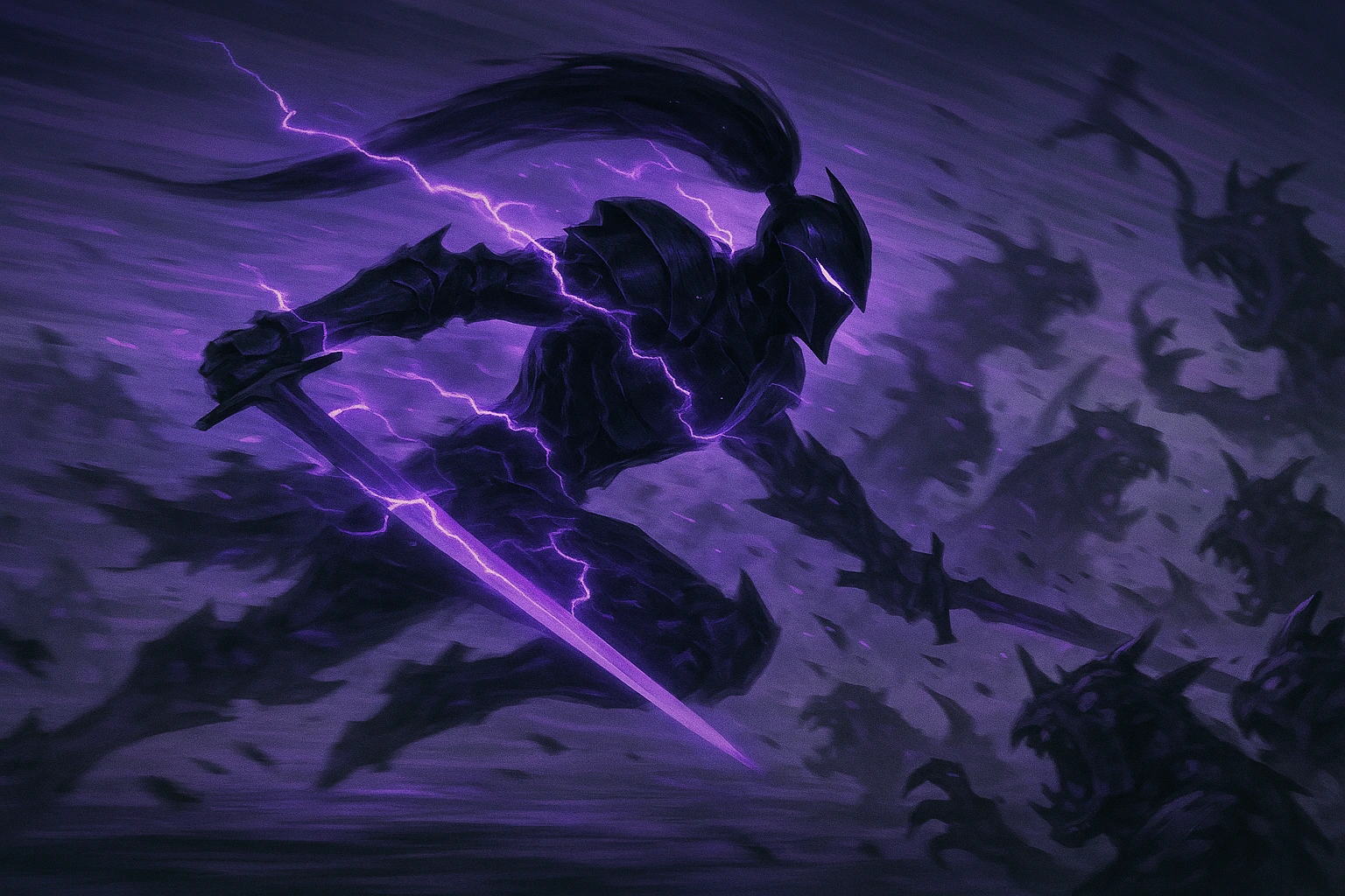 Igris displaying his speed with purple lightning, the power of the Most Loyal Knight.